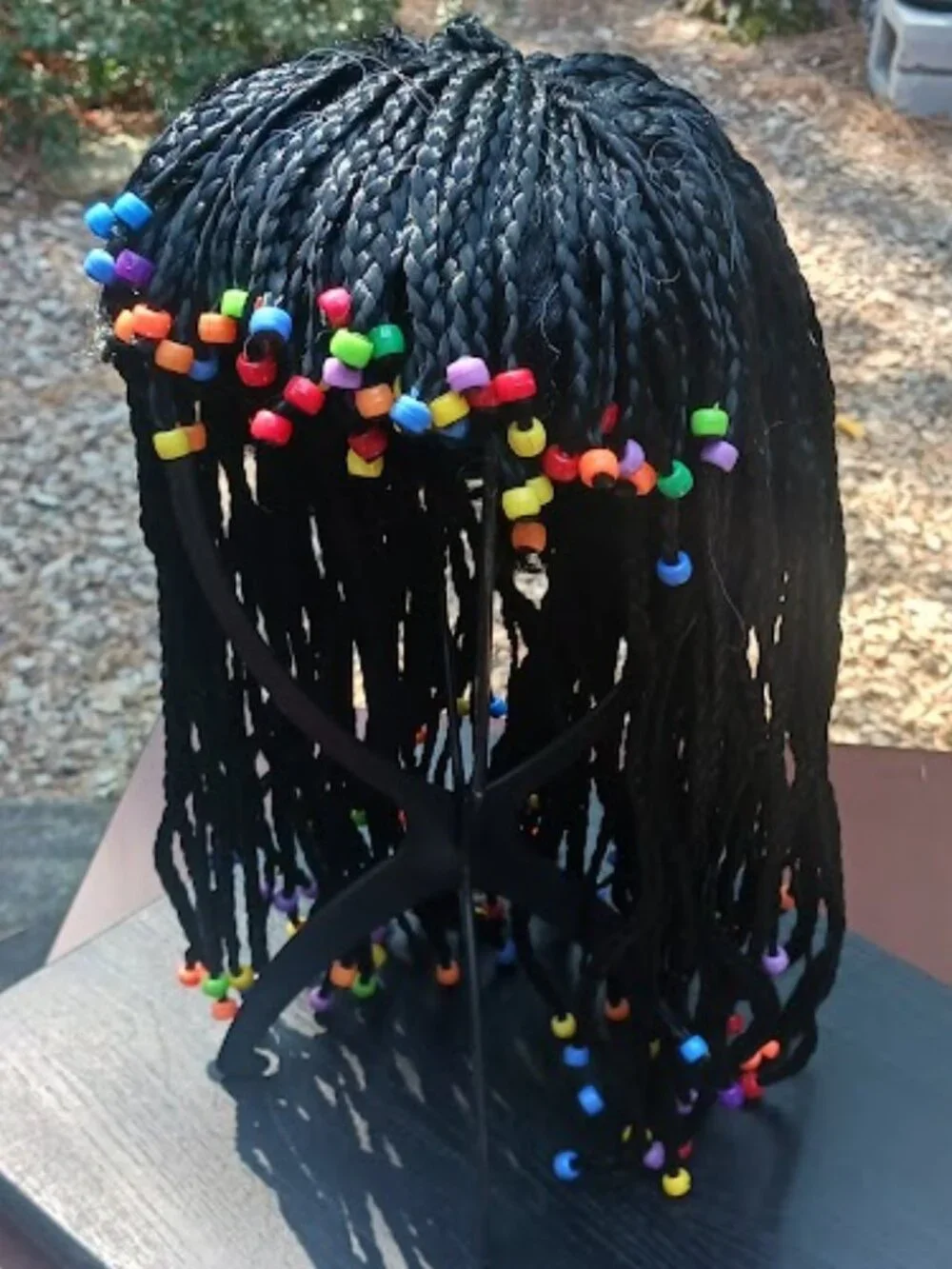 Black Braided Costume Wig Colorful Beads Unisex-Retro-Hippy-Egyptian Queen